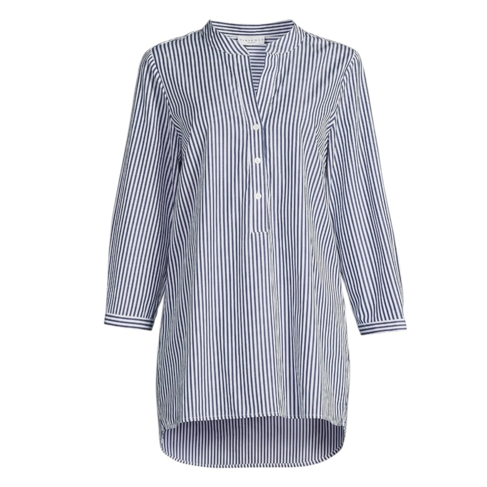 Harshman Derrington Striped Cotton Tunic Top Poplin Small Blue‎ Shirt Relaxed